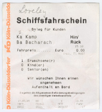 Schiffsfahrschein "Kamp - Bacharach"