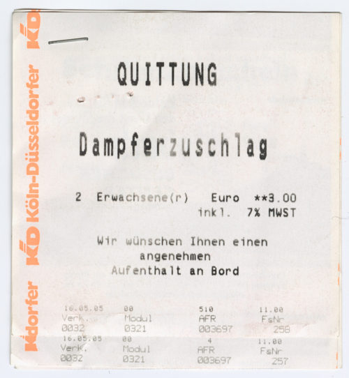 Köln-Düsseldorfer Deutsche Rheinschiffahrt AG (Beteiligte Institution), Schiffsfahrscheine "Kamp - Rüdesheim", 2005