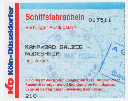 Köln-Düsseldorfer Deutsche Rheinschiffahrt AG (Beteiligte Institution), Schiffsfahrschein "Kamp/Bad Salzig - Rüdesheim", 12.04.1993