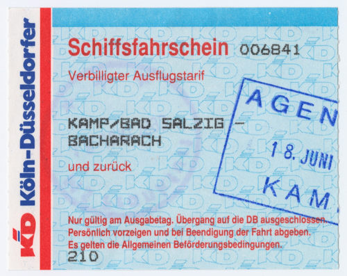 Köln-Düsseldorfer Deutsche Rheinschiffahrt AG (Beteiligte Institution), Schiffsfahrschein "Kamp/Bad Salzig - Bacharach", 1993