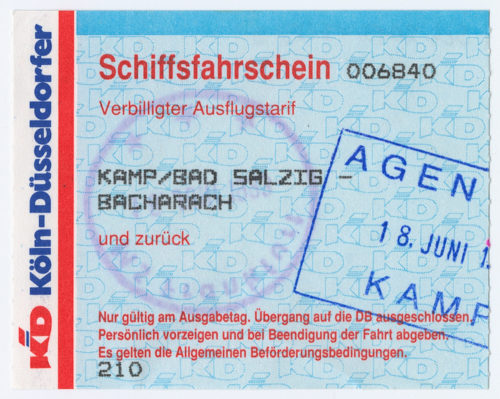 Köln-Düsseldorfer Deutsche Rheinschiffahrt AG (Beteiligte Institution), Schiffsfahrschein "Kamp/Bad Salzig - Bacharach", 1993