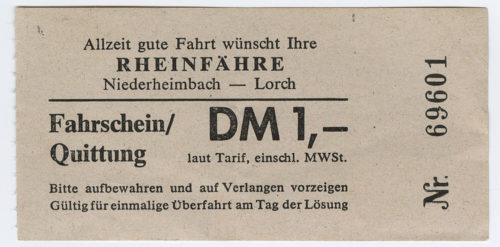 Rheinfähre Mittelrhein (Beteiligte Institution), Schiffsfahrschein "RHEINFÄHRE Niederheimbach - Lorch", n.d.