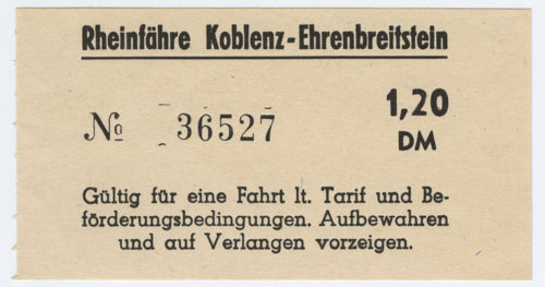 Rheinfähre Koblenz - Ehrenbreitstein (Beteiligte Institution), Schiffsfahrschein "Rheinfähre Koblenz - Ehrenbreitstein", n.d.