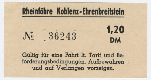 Rheinfähre Koblenz - Ehrenbreitstein (Beteiligte Institution), Schiffsfahrschein "Rheinfähre Koblenz - Ehrenbreitstein", n.d.