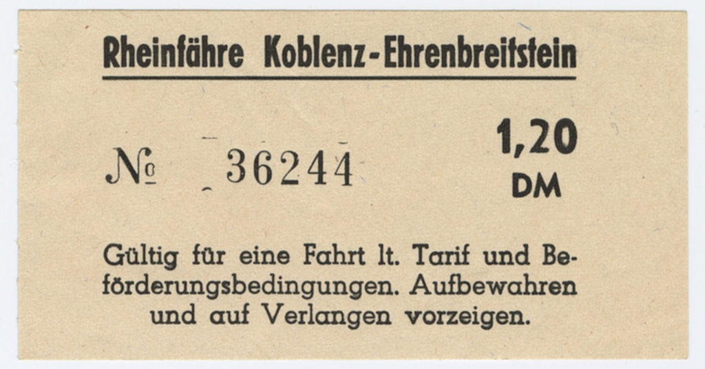 Schiffsfahrschein "Rheinfähre Koblenz - Ehrenbreitstein"