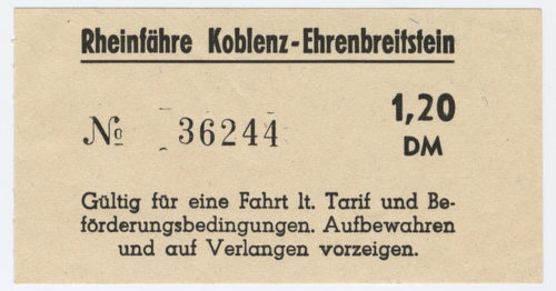 Rheinfähre Koblenz - Ehrenbreitstein (Beteiligte Institution), Schiffsfahrschein "Rheinfähre Koblenz - Ehrenbreitstein", n.d.