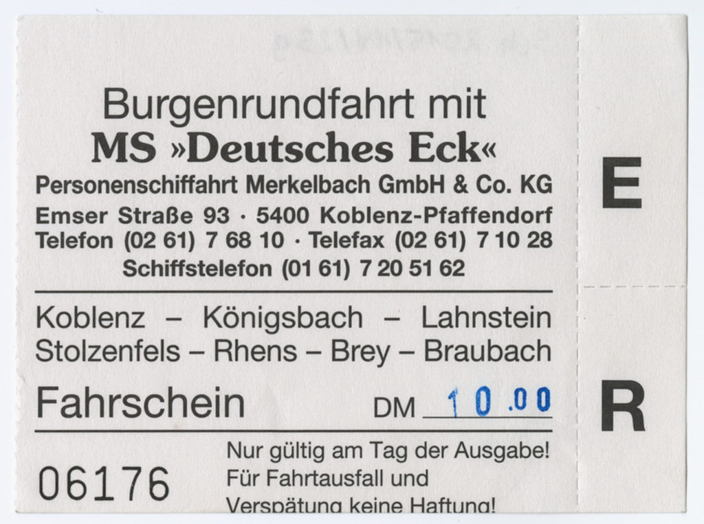 Schiffsfahrschein "Burgenrundfahrt mit MS 'Deutsches Eck' "