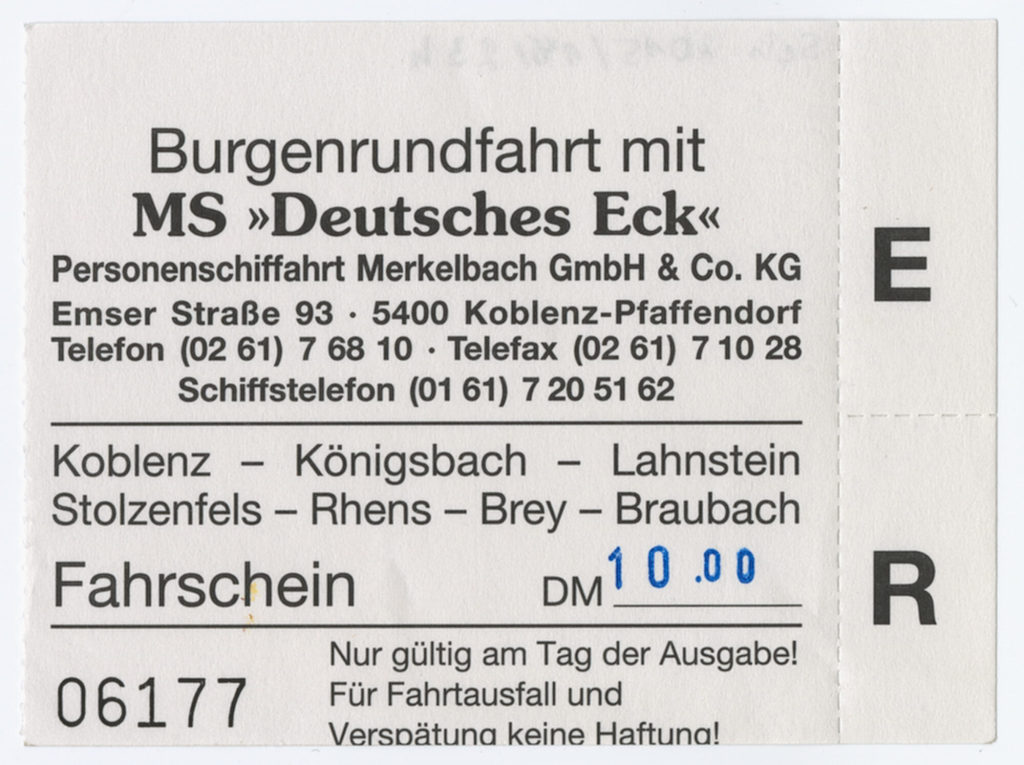 Schiffsfahrschein "Burgenrundfahrt mit MS 'Deutsches Eck' "