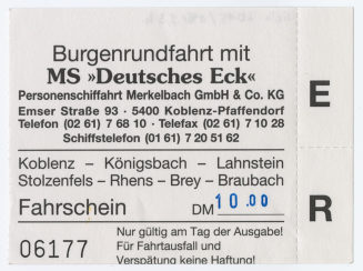 Schiffsfahrschein "Burgenrundfahrt mit MS 'Deutsches Eck' "