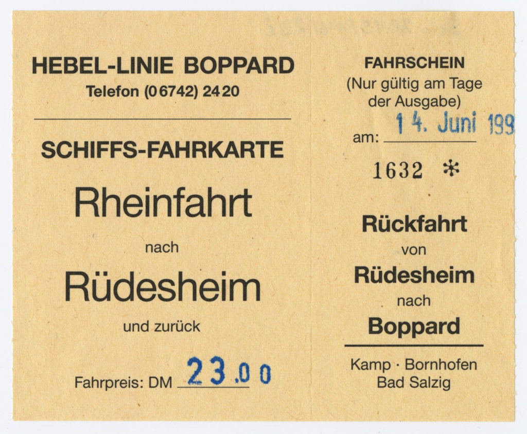 Schiffsfahrschein "Rheinfahrt nach Rüdesheim"