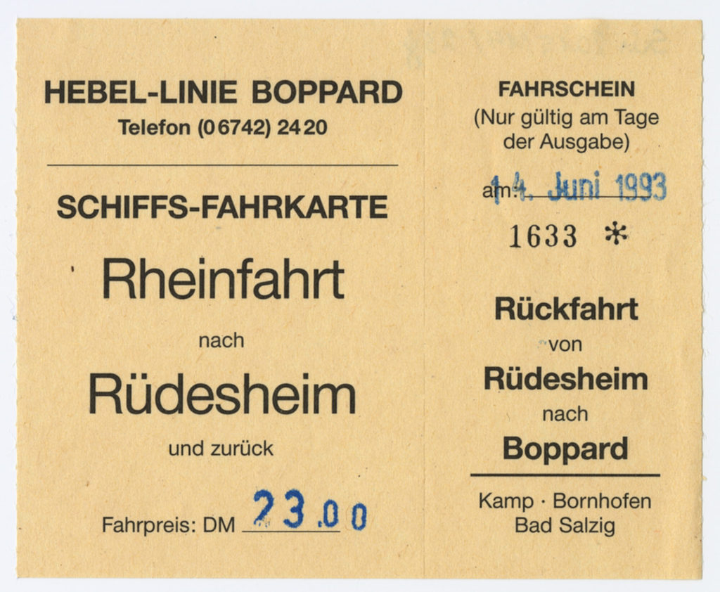 Schiffsfahrschein "Rheinfahrt nach Rüdesheim"