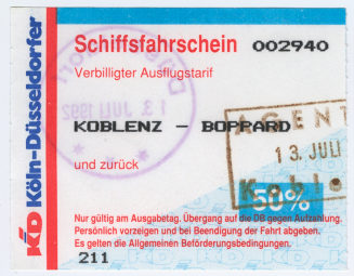 Schiffsfahrschein "Koblenz - Boppard"