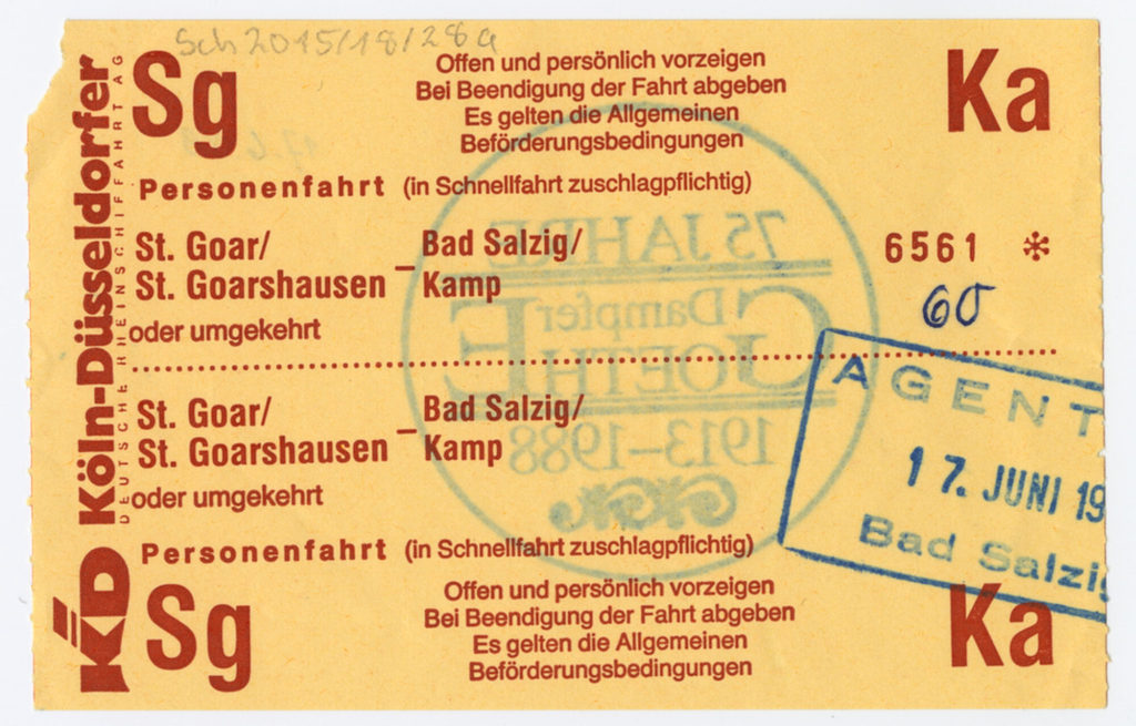 Schiffsfahrschein "St. Goar/ St. Goarshausen - Bad Salzig/Kamp"