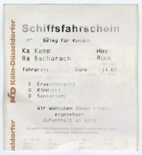 Köln-Düsseldorfer Deutsche Rheinschiffahrt AG (Beteiligte Institution), Schiffsfahrschein "Kamp - Bacharach", 17.10.2004