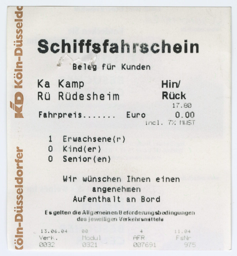 Schiffsfahrschein "Kamp - Rüdesheim"