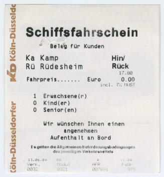 Schiffsfahrschein "Kamp - Rüdesheim"