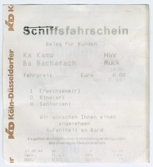 Köln-Düsseldorfer Deutsche Rheinschiffahrt AG (Beteiligte Institution), Schiffsfahrschein "Kamp - Bacharach", 17.05.2004