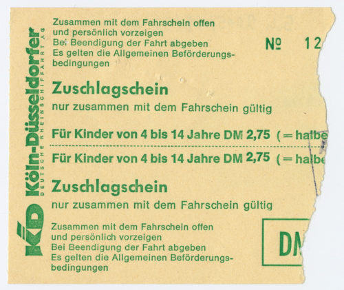 Köln-Düsseldorfer Deutsche Rheinschiffahrt AG (Beteiligte Institution), Zuschlagschein "Für Kinder von 4 bis 14 Jahre", 1980-1999