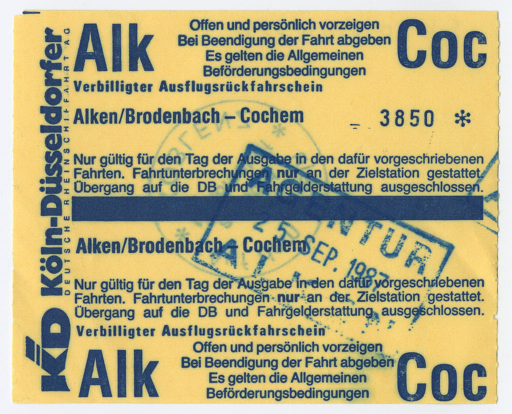 Schiffsfahrschein "Alken/Brodenbach - Cochem"