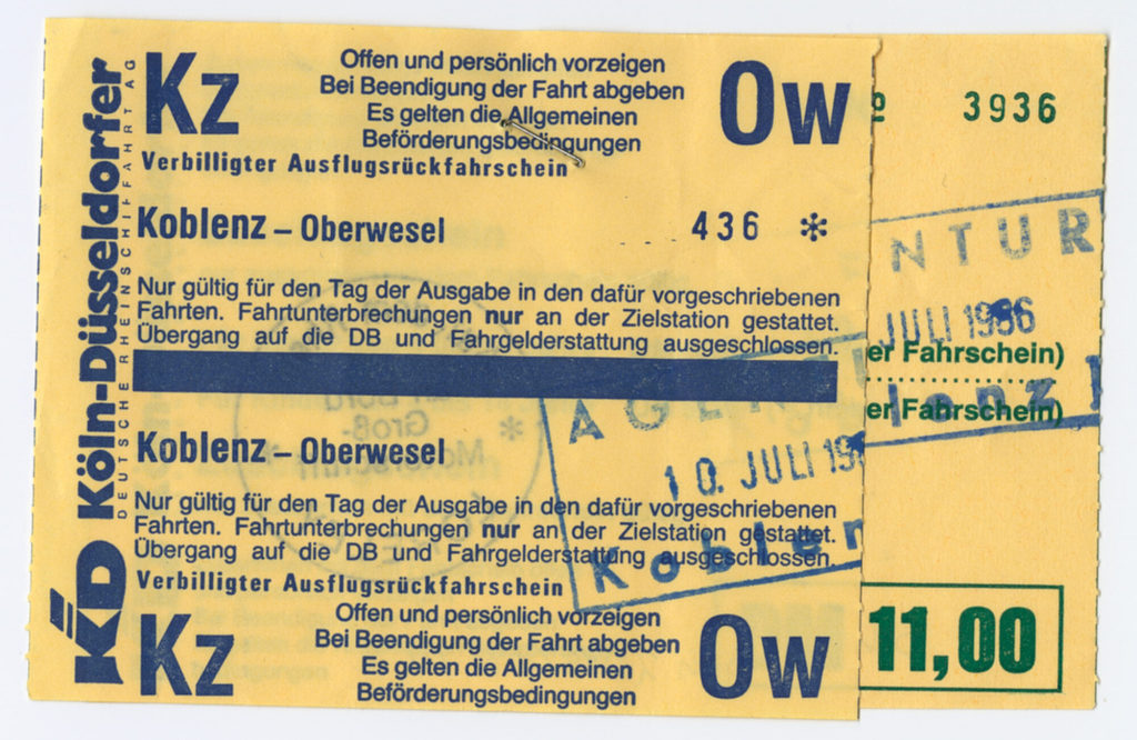 Schiffsfahrschein "Koblenz - Oberwesel"
