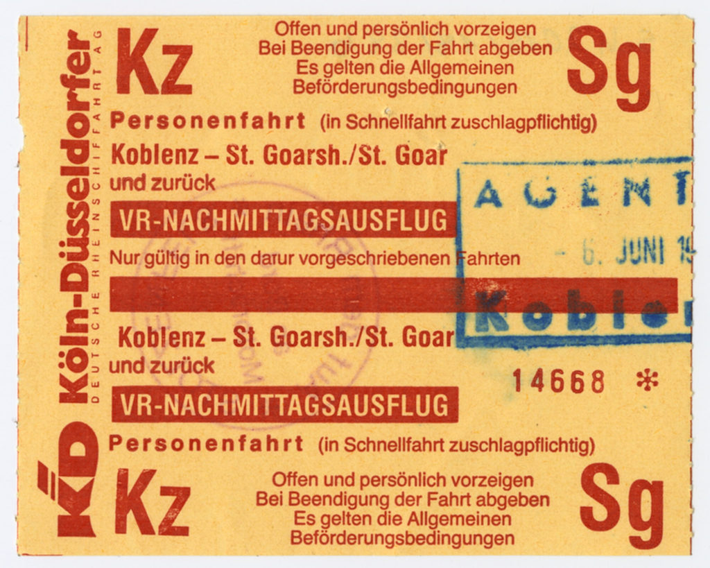 Schiffsfahrschein "Koblenz - St. Goarsh./ St. Goar"