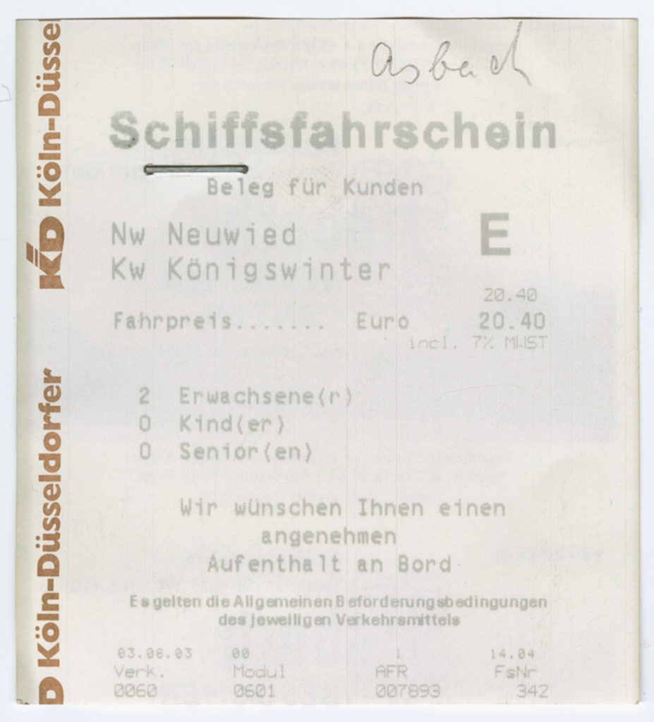 Schiffsfahrschein "Neuwied - Königswinter"