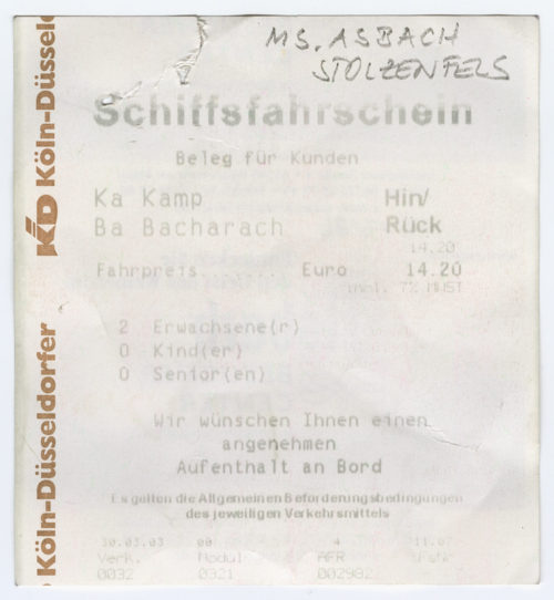 Köln-Düsseldorfer Deutsche Rheinschiffahrt AG (Beteiligte Institution), Schiffsfahrschein "Kamp - Bacharach", 2003