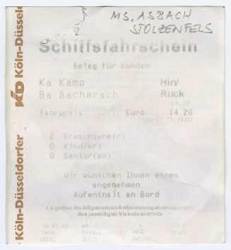Schiffsfahrschein "Kamp - Bacharach"