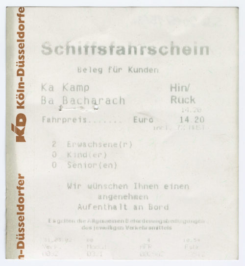 Köln-Düsseldorfer Deutsche Rheinschiffahrt AG (Beteiligte Institution), Schiffsfahrschein "Kamp - Bacharach", 2002