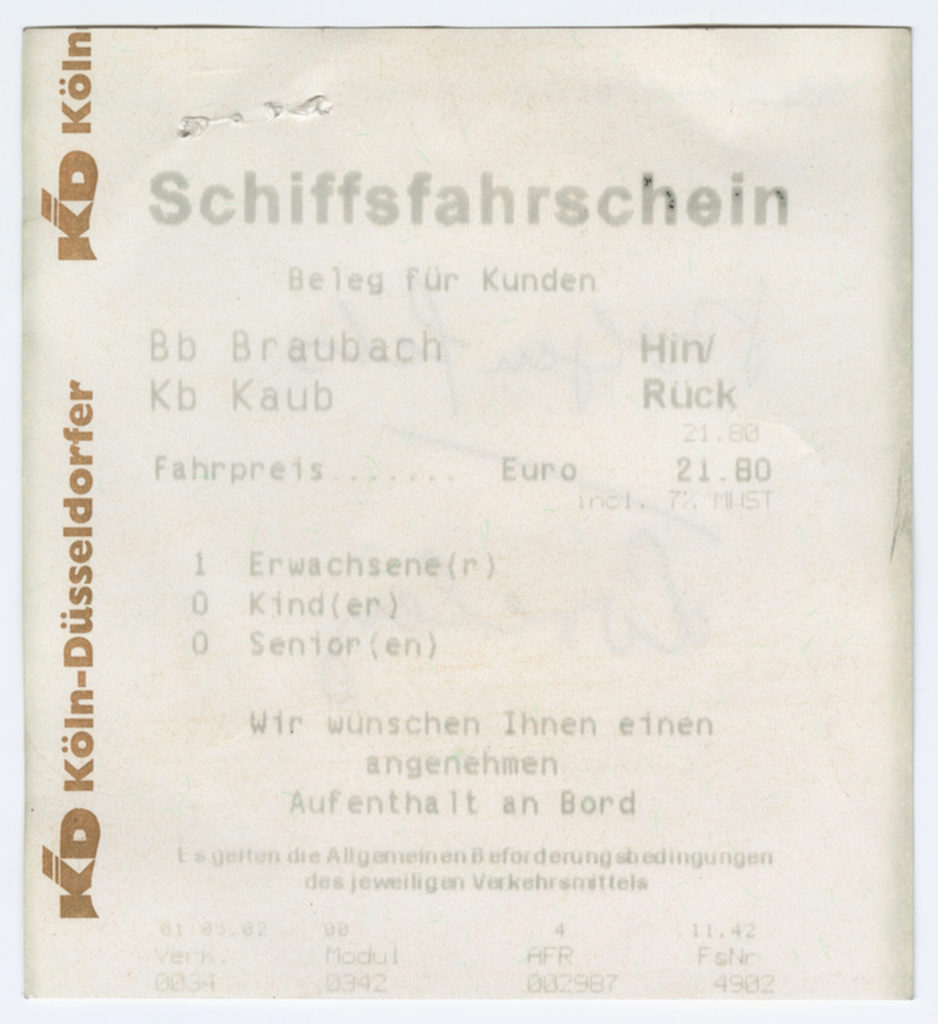 Schiffsfahrschein "Braubach - Kaub"