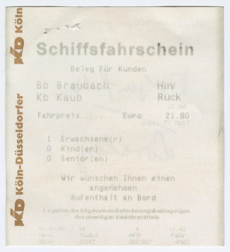 Schiffsfahrschein "Braubach - Kaub"