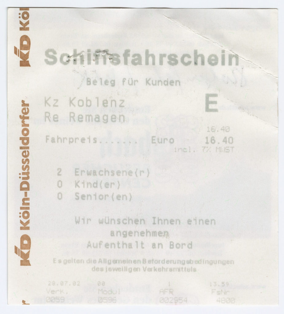 Schiffsfahrschein "Koblenz - Remagen"