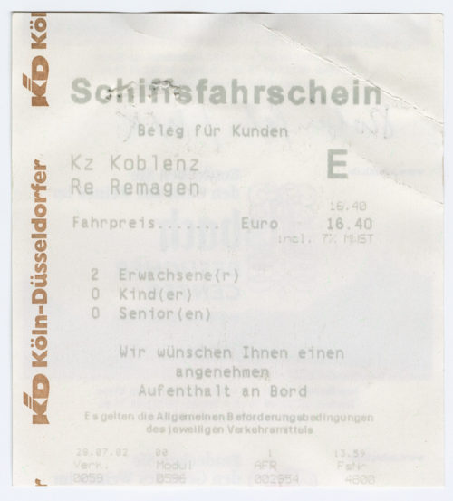 Köln-Düsseldorfer Deutsche Rheinschiffahrt AG (Beteiligte Institution), Schiffsfahrschein "Koblenz - Remagen", 2002