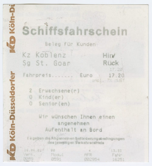 Köln-Düsseldorfer Deutsche Rheinschiffahrt AG (Beteiligte Institution), Schiffsfahrschein "Koblenz - St. Goar", 2002