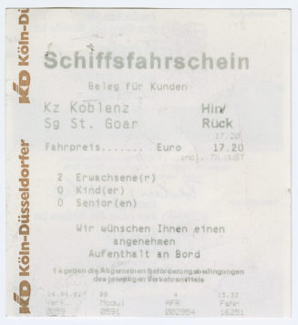 Schiffsfahrschein "Koblenz - St. Goar"
