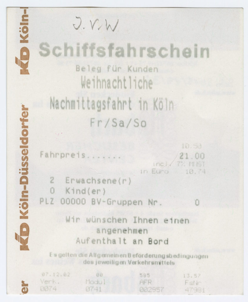 Schiffsfahrschein "Weihnachtliche Nachmittagsfahrt in Köln"
