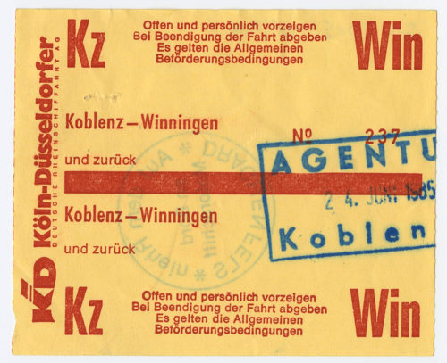 Köln-Düsseldorfer Deutsche Rheinschiffahrt AG (Beteiligte Institution), Schiffsfahrschein "Koblenz - Winningen", 1985