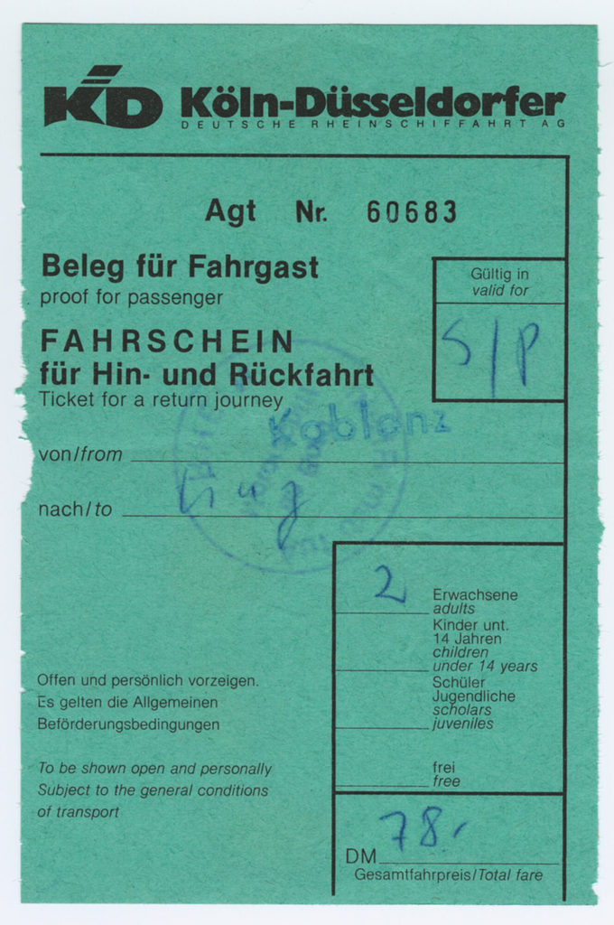 Schiffsfahrschein "Koblenz - Linz"