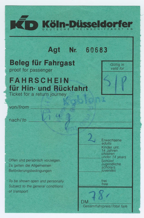 Köln-Düsseldorfer Deutsche Rheinschiffahrt AG (Beteiligte Institution), Schiffsfahrschein "Koblenz - Linz", 1985