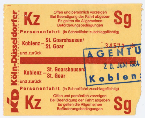 Köln-Düsseldorfer Deutsche Rheinschiffahrt AG (Beteiligte Institution), Schiffsfahrschein "Koblenz - St. Goarshausen/ St. Goar", 1984