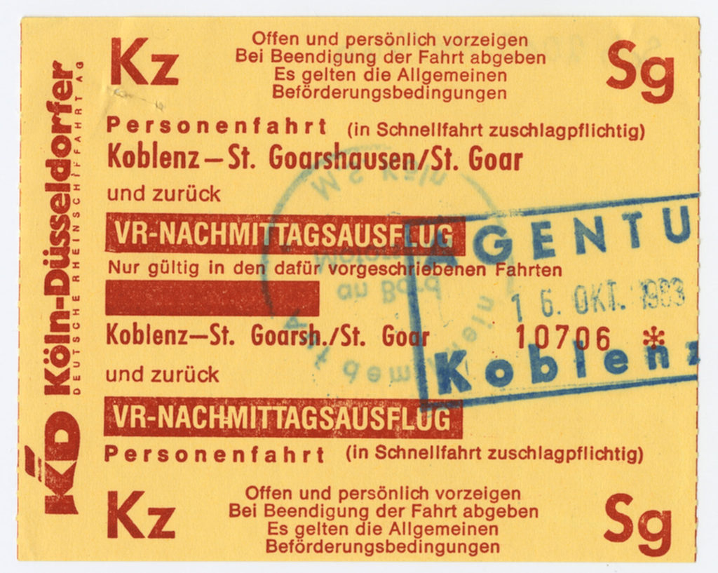 Schiffsfahrschein "Koblenz - St. Goarshausen/St. Goar"