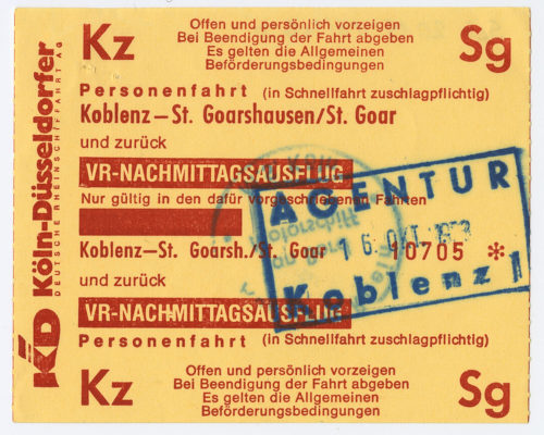 Köln-Düsseldorfer Deutsche Rheinschiffahrt AG (Beteiligte Institution), Schiffsfahrschein "Koblenz - St. Goarshausen/St. Goar", 16.10.1983