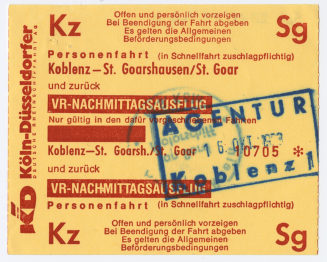 Schiffsfahrschein "Koblenz - St. Goarshausen/St. Goar"