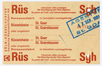 Schiffsfahrschein "Rüsselsheim - St. Goar/St. Goarshausen"