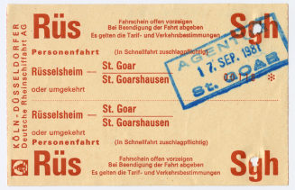 Schiffsfahrschein "Rüsselsheim - St. Goar/St. Goarshausen"