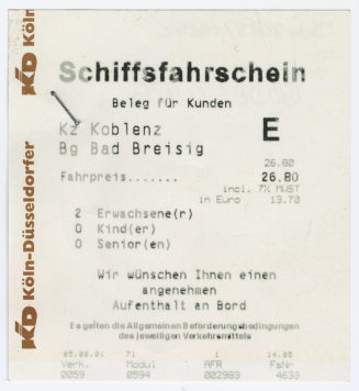 Schiffsfahrschein "Koblenz - Bad Breisig"