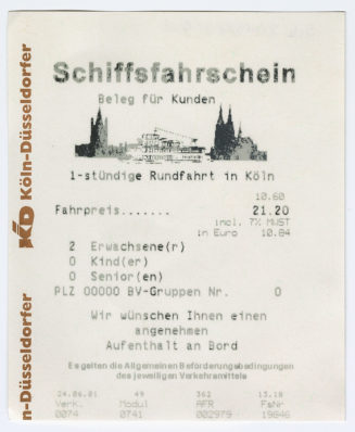 Schiffsfahrschein "1-stündige Rundfahrt in Köln"
