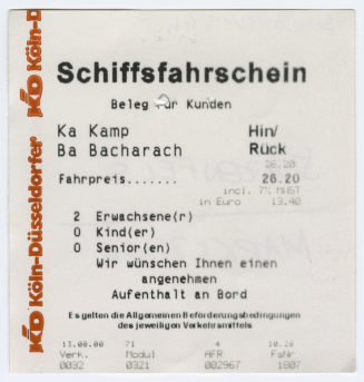 Schiffsfahrschein "Kamp - Bacharach"