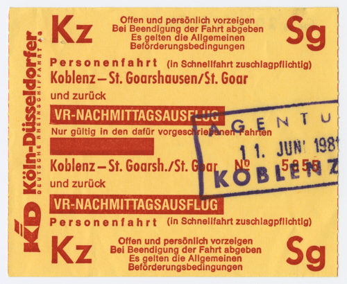 Köln-Düsseldorfer Deutsche Rheinschiffahrt AG (Beteiligte Institution), Schiffsfahrschein "Koblenz - St. Goarshausen/St. Goar", 11.06.1981