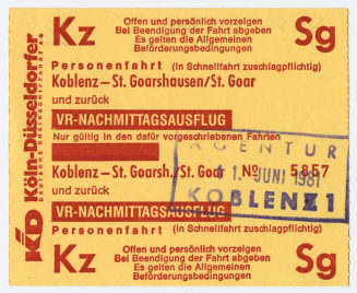 Schiffsfahrschein "Koblenz - St. Goarshausen/St. Goar"